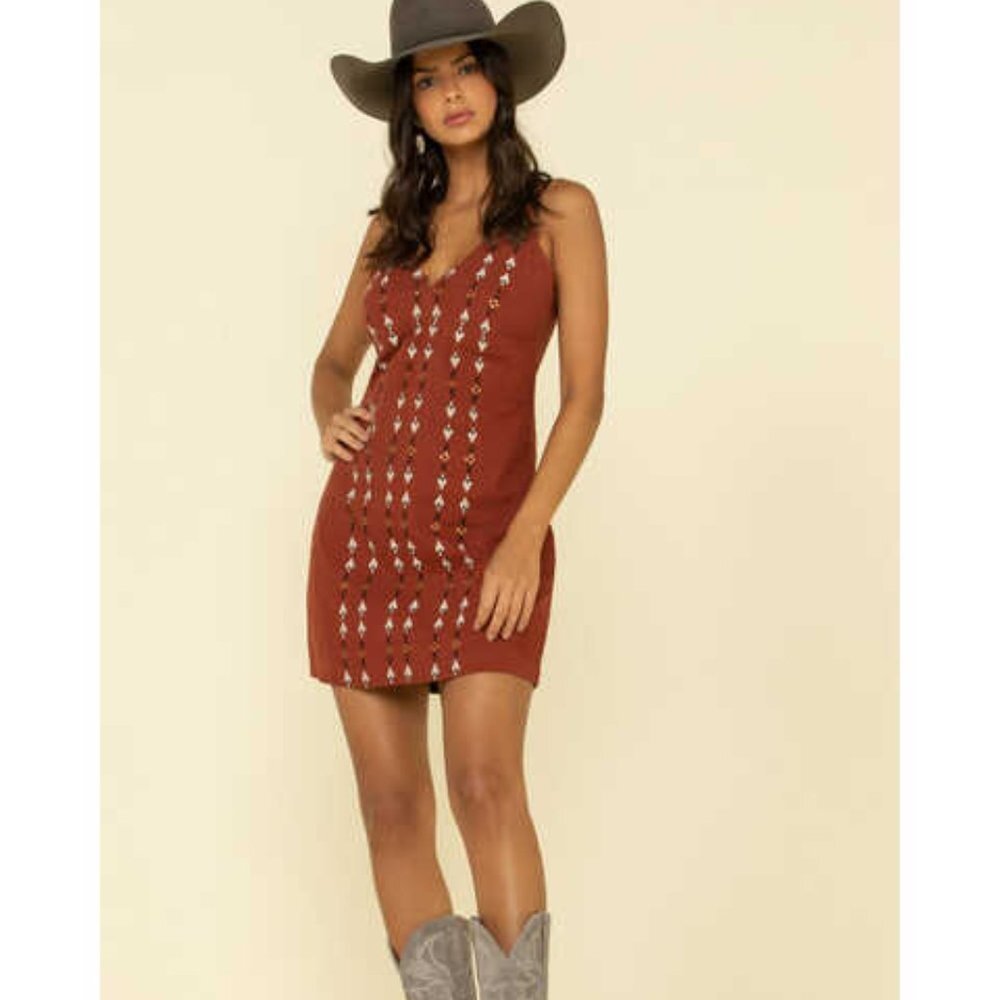 Shyanne Embroidered Geo Stripe Mini Dress NWT Size XXL Boot Barn Rust Copper
